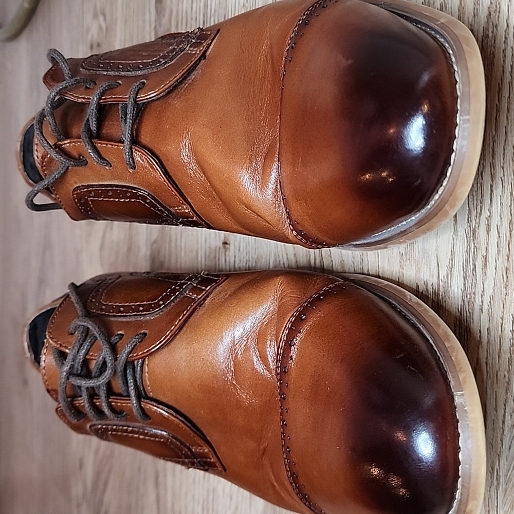 Stacy Adams Mens Dickinson Cap Toe Oxford Shoes Cognac Brown Roynd Toe Size 9W - Picture 2 of 11